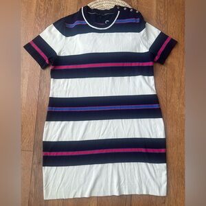 Tommy Hilfiger Navy, White, and Pink Striped Short Sleeve Sweater Dress